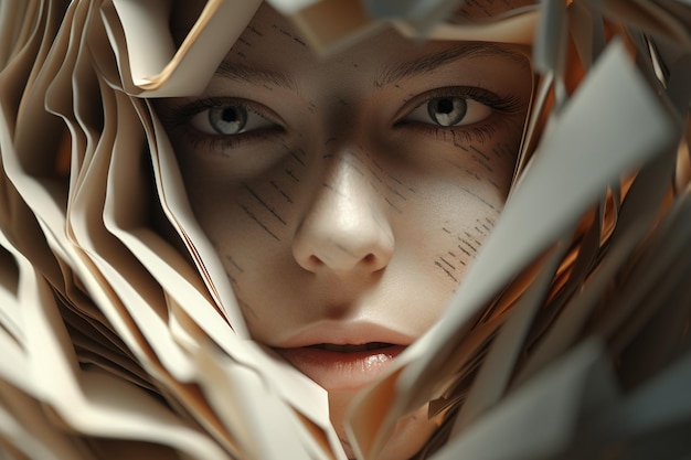 A closeup of a persons face framed by the pages of 00010 00