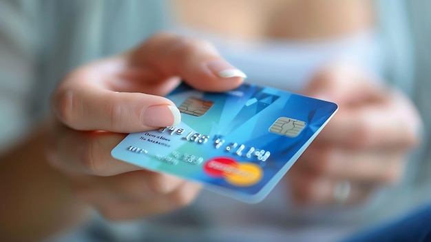 Closeup of a persons hand holding a credit card