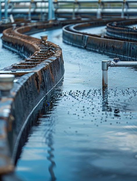 Photo a closeup of a petrochemical plants water treatment facility showcasing the environmental management in refining processes