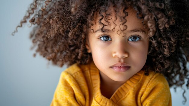 CloseUp Photo Of A Beautiful Little Girl With Curly Hair Striking A Cool Pose With Action And Motion