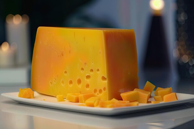 Closeup photo of a block of sharp cheddar cheese