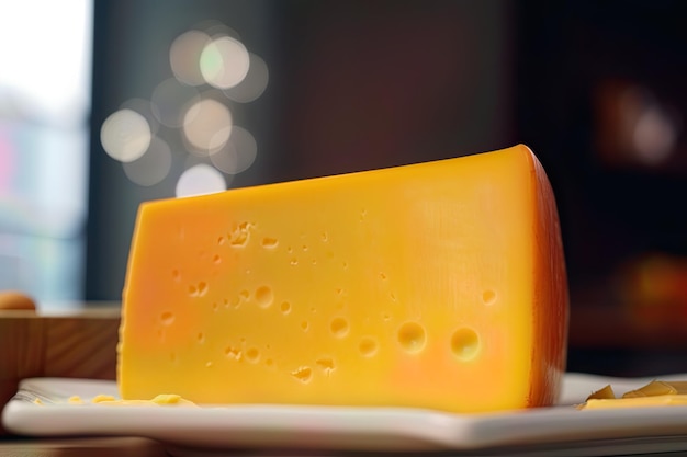 Closeup photo of a block of sharp cheddar cheese