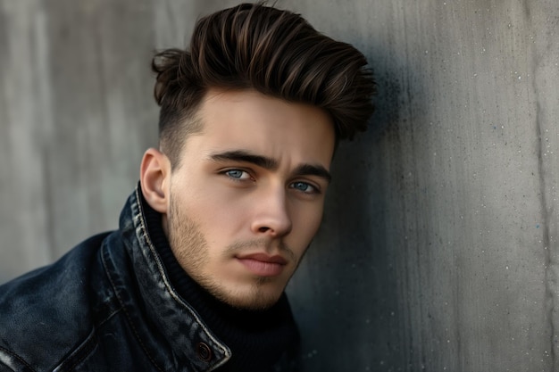 Closeup photo capturing the intricate details of a young mans face with a modern hairstyle