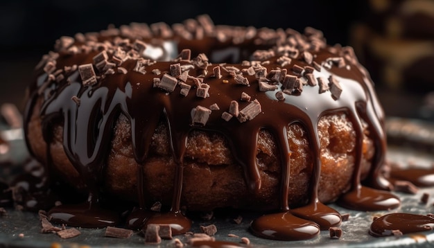 A closeup photo of the chocolate coating on the donut Generative AI