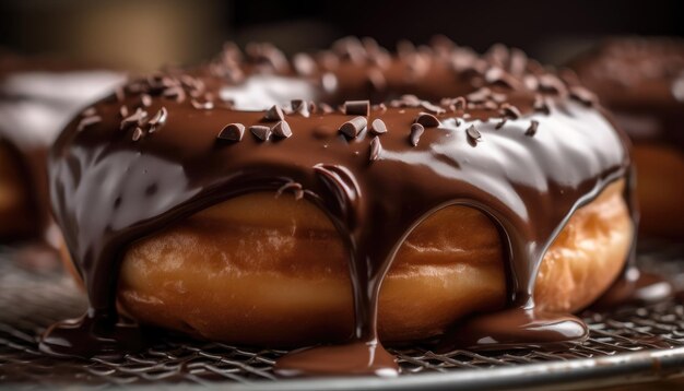 A closeup photo of the chocolate coating on the donut Generative AI