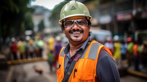 A closeup photo of a civil engineer in a road construction project