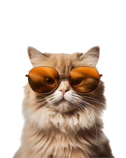 closeup photo of a cool cat posing wearing glasses and looking cool isolated on a white background