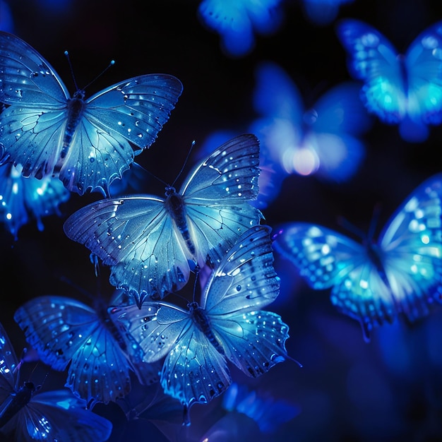 Closeup Photo of Glowing Blue Butterflies