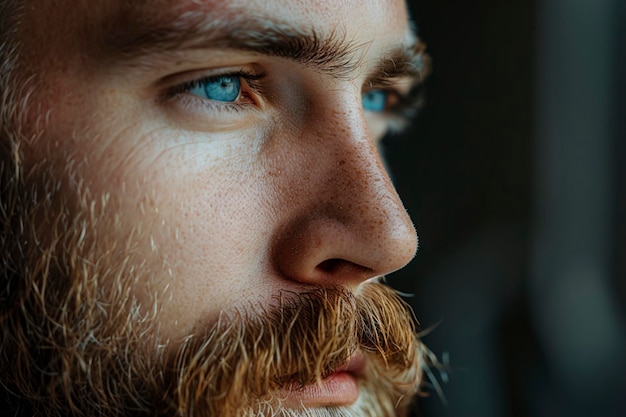 A closeup photo of a man with a beard graphic