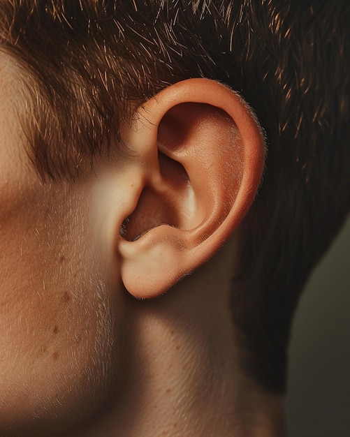 Closeup photo of a mans ear soft lighting