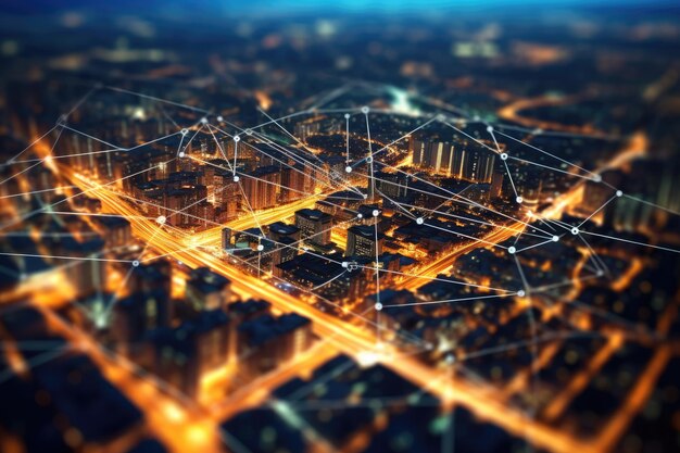 Closeup photo of night cityscape symbolizing fast network and connection technology Generative AI