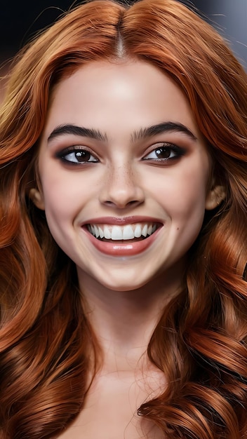 a closeup photo portrait of a beautiful young mexican model woman smiling with clean teeth