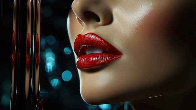 Closeup photo of sexy woman with red lipstick