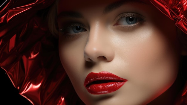 Closeup photo of sexy woman with red lipstick