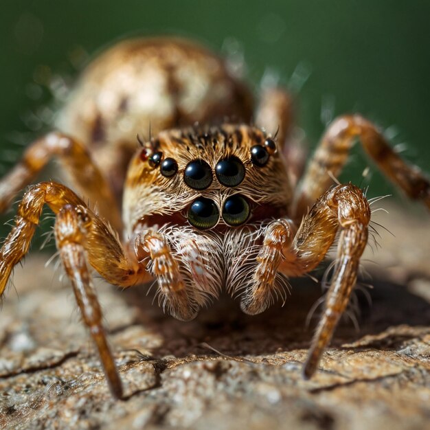 closeup photo of a spider on a plant on a green background