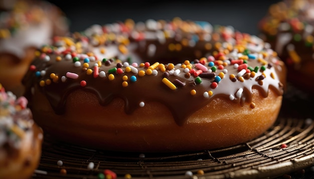 A closeup photo of the sprinkles on top of the donut Generative AI