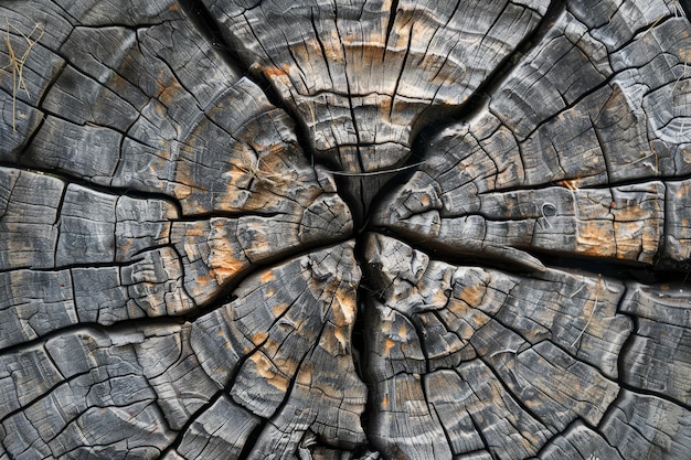 Photo a closeup photo of a tree stumps weathered texture featuring intricate knots and cracks highlighting the passage of time rustic knots and cracks tell stories of the woods age and history