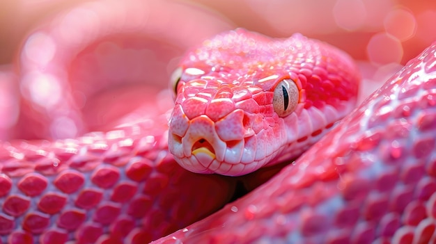 Photo closeup photo of vibrant pink snake with detailed scales and intense eyes