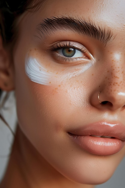 CloseUp Photo of Young Woman Applying Face Cream Daily AntiAging Skincare Routine