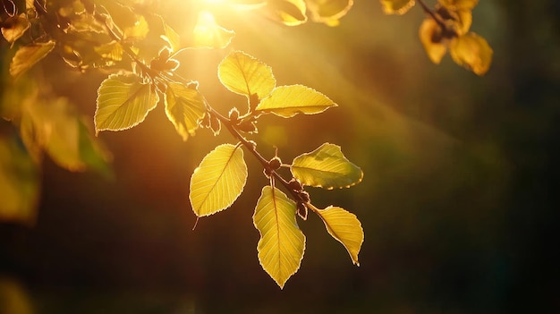 A closeup photograph capturing the beauty of a sunlit tree branch with golden leaves symboliz