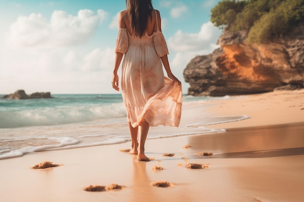 Closeup Photograph of a Person Walking Barefoot Along Generative Ai