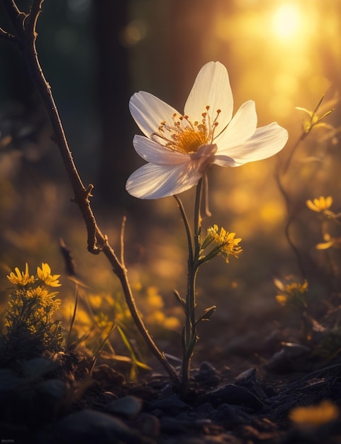 Closeup photograph of wildflowers in woodland