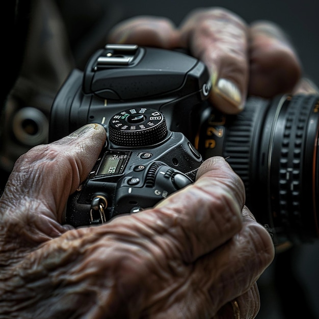 Closeup of Photographer Adjusting Camera Settings