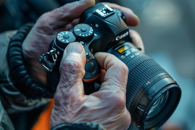 Closeup of Photographer Adjusting Camera Settings