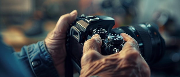 Closeup of Photographer Adjusting Camera Settings