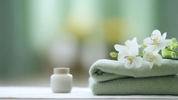 Closeup Photography of Spa with White and Sage Towel AI Generated