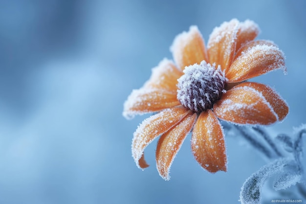 Photo closeup photography of a wilted flower covered in snow detailed winter macro nature shot