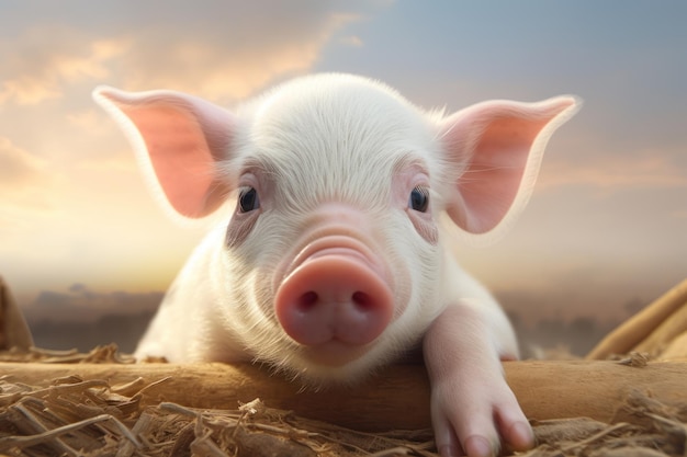 Closeup of a pig on a farm AI generated