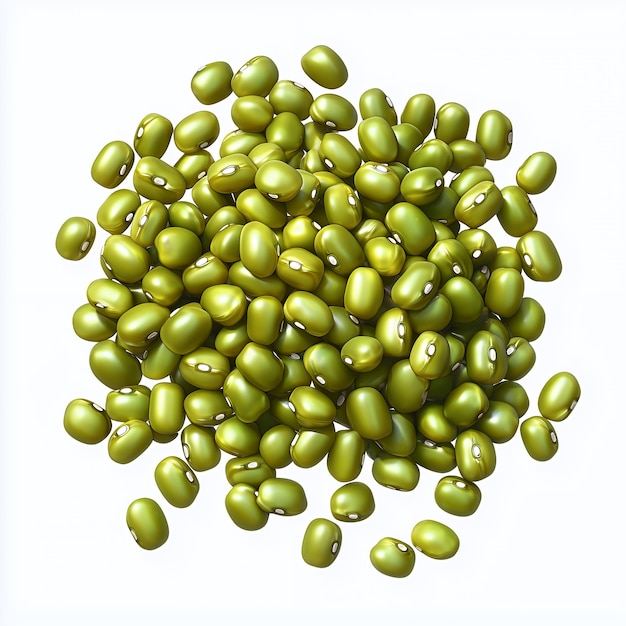 Photo closeup of a pile of green mung beans isolated on a white background