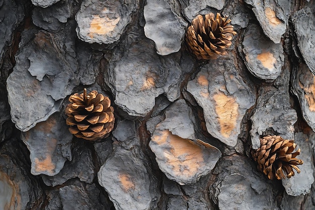 Photo closeup of pine tree bark with pine cones photo