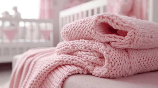 Photo a closeup of a pink baby blanket folded neatly in a nursery ready for a newborn