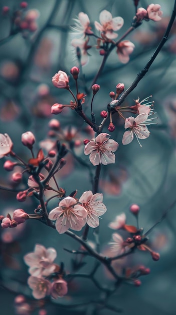 Photo closeup of pink blossoms on a branch with a blurred background