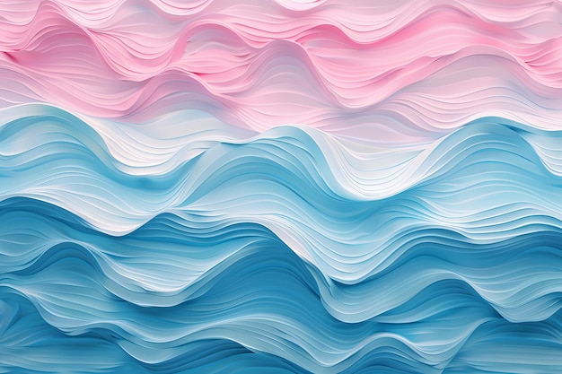 Closeup of a pink and blue wave painting with liquid patterns