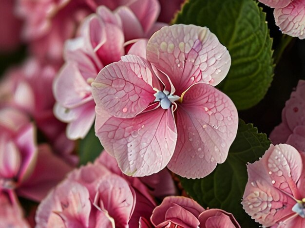 CloseUp of Pink Hydrangea Flower Cluster