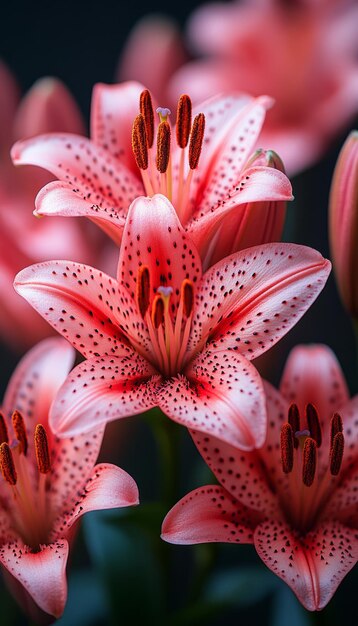 CloseUp of Pink Lily Flower with Red Spots