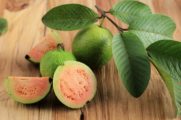 Closeup of a Pink Red Guava Cut in Half Fresh Picked