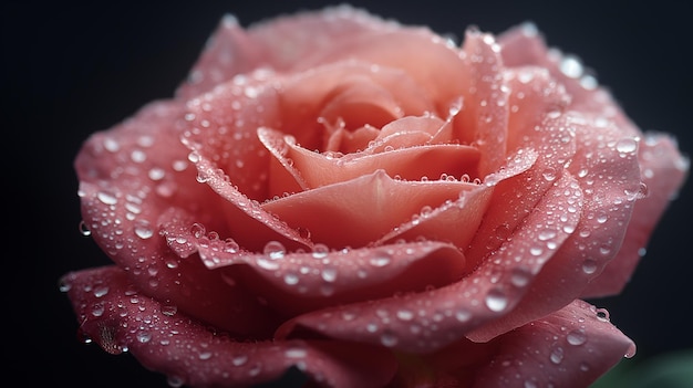 Closeup of pink rose with water drops