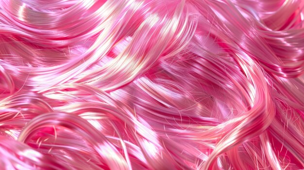 Closeup of pink wavy hair strands Macro photography