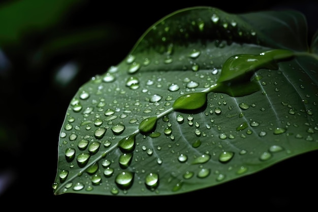 Closeup of plant leaf with water droplets on the surface