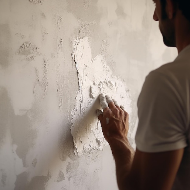 CloseUp of Plasterer Applying Plaster to House Interior Walls