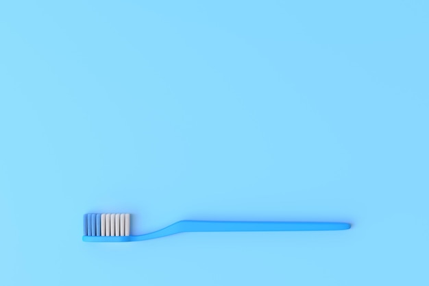 Closeup plastic toothbrush on the blue background with copy space 3D render illustration