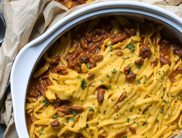 Closeup of a plate of delicious pasta perfectly cooked and covered in a succulent Generated by AI