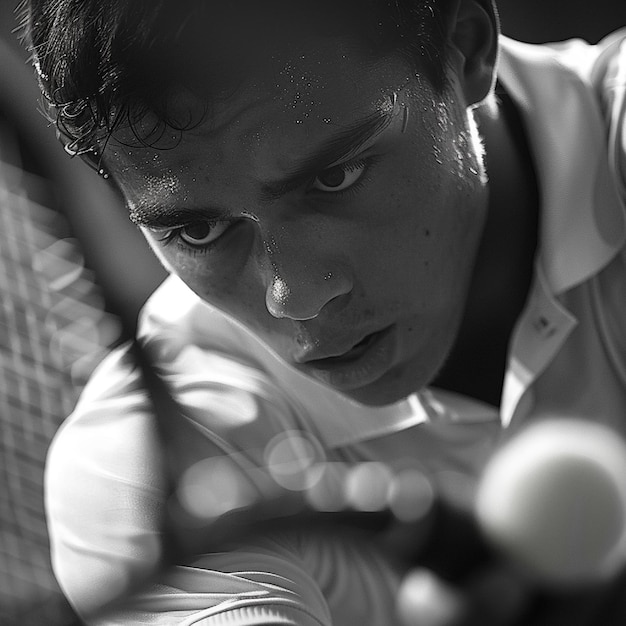 Photo a closeup of a players intense focus during a competitive match