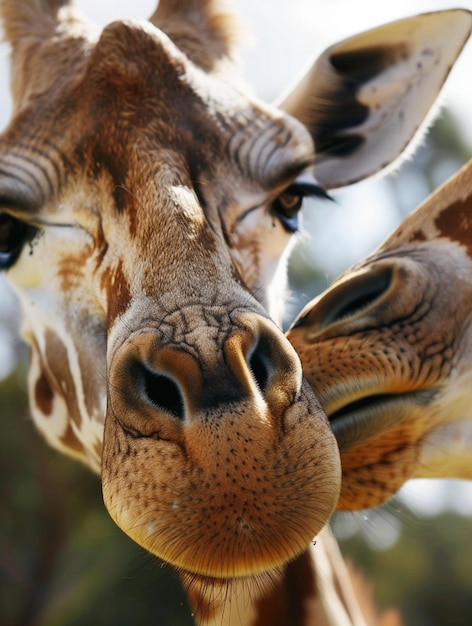 Photo closeup of playful giraffes in natural habitat wildlife photography