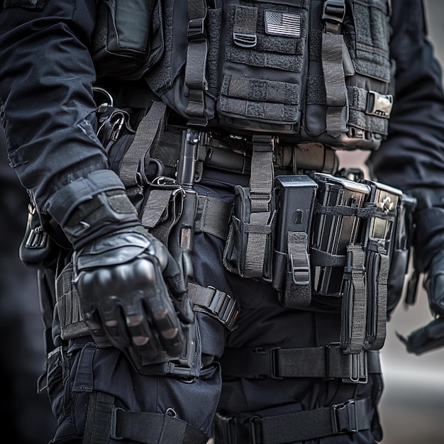 Photo a closeup of a police officers tactical gear and equipment