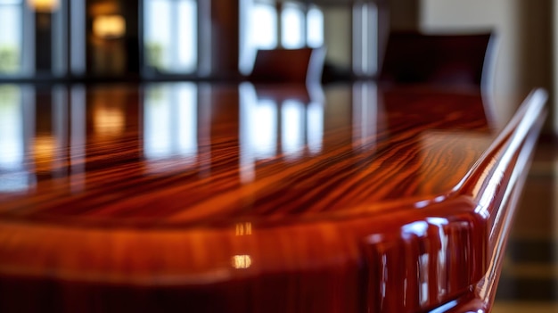 Photo closeup of a polished wooden table surface